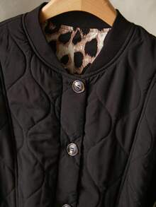 CosyJoli Plus Size Casual Leopard Print Contrast Color Woven Lightweight Jacket Winter Fall Autumn - Black - View 5