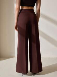 CLARA VERO Pantalón ancho de pierna larga de otoño para mujer, color marrón, informal - Marrón - Ver 2