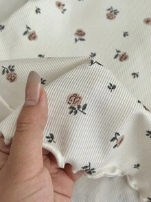 LMoss Kids Conjunto de 2 piezas para bebé niña con top de punto con cuello de volantes y estampado floral, top acanalado, top floral de manga larga, camisa marrón, top acanalado con borde de lechuga, camisa de manga larga, camisa acanalada, ropa de otoño - Multicolor - View 6