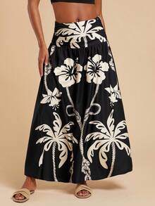 Travachic 度假印花宽松女裙 - 黑與白 - 查看 1