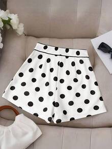 SHEIN Clasi Pantalones Cortos Impresos Para Mujer Con Lunares - Blanco y Negro - Ver 2