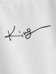 Young Boy Round Neck Casual Turnover Letter Print Short Sleeve T-Shirt - White - View 5