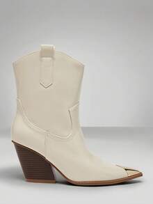 Solezae Women's Fibulae Embellished Pointed Toe Block Heel Ankle Cowboy Booties - Beige - View 5