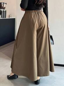 Dazy Plus Pantalones anchos de pierna ancha de unicolor con cintura elástica para mujer de talla grande, pantalones casuales de otoño