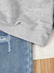 Girls' Casual Round Neck Butterfly Print Long Sleeve Sweatshirt, Autumn/Winter Fall - Grey - View 4