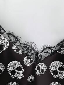 Mellowie 加大码万圣节休闲骷髅印花吊带背心，适合夏季度假、节日、万圣节装扮，性感，蕾丝边骷髅吊带背心，哥特风吊带背心 - 彩色 - 查看 7