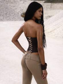 MUSERA 编织系带束身无肩带紧身胸衣，适合夜晚外出、约会、生日等场合，优雅迷人，适合秋季、假日、派对、夏季和春季穿着。 - 咖啡棕 - 查看 4