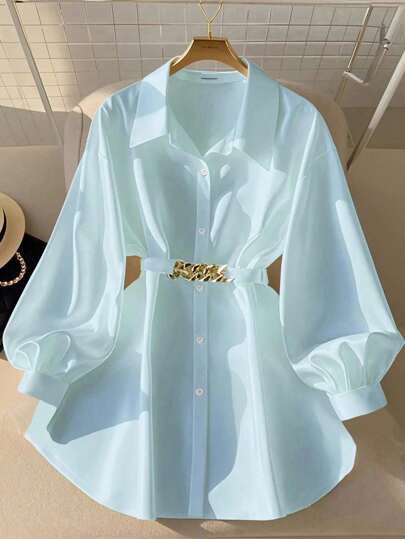 GlowEve Blouse à manches lanternes de couleur unie décontractée pour trajets pendulaires pour femmes