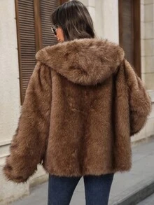 EMERY ROSE Women's Solid Color Long Sleeve Open Front Loose Faux Fur Jacket Winter Coats For Women Winter Clothes For Women Going Out,Fall