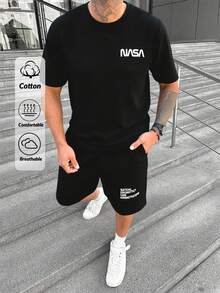 RueChic Men Cottonline Letter Printed Regular T-Shirt Set - Black - View 1