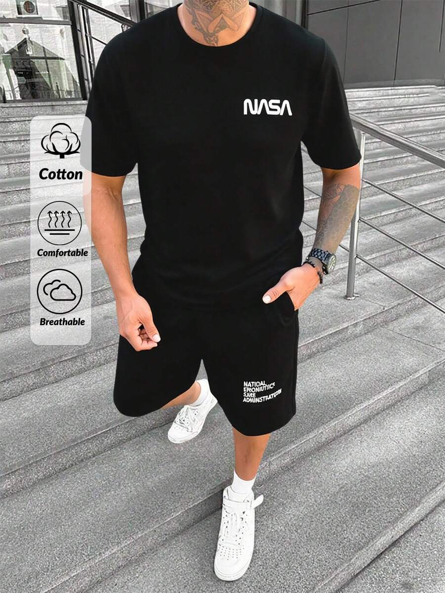 RueChic Men Cottonline Letter Printed Regular T-Shirt Set - Black - View 1