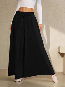 SHEIN LUNE 女士黑色新款秋冬休闲优雅畅销褶皱提花针织裤新年圣诞节外出聚会通勤场合