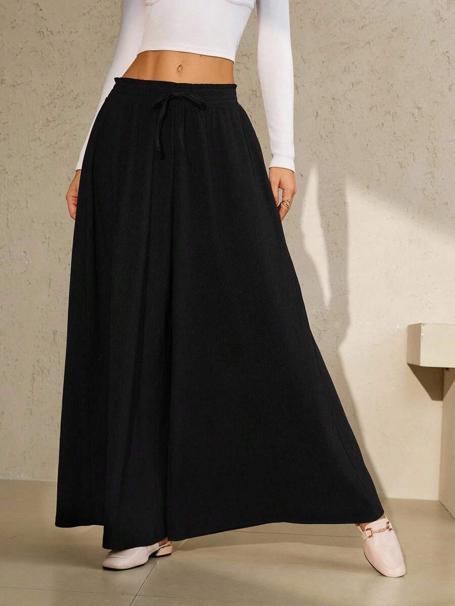 SHEIN LUNE 女士黑色新款秋冬休闲优雅畅销褶皱提花针织裤新年圣诞节外出聚会通勤场合