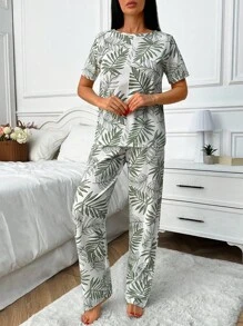 RueChic Women Cotton 2 Pcs Floral Pattern Detail Homewear PJ Set - White - View 3