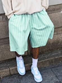 Manfinity EMRG Men's Summer Casual Striped Wide Leg Shorts - Mint Green - View 3