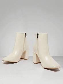 Solezae Women's Minimalist Comfortable Sexy Pointed Toe Chunky Heel Ankle Booties - Beige - View 7
