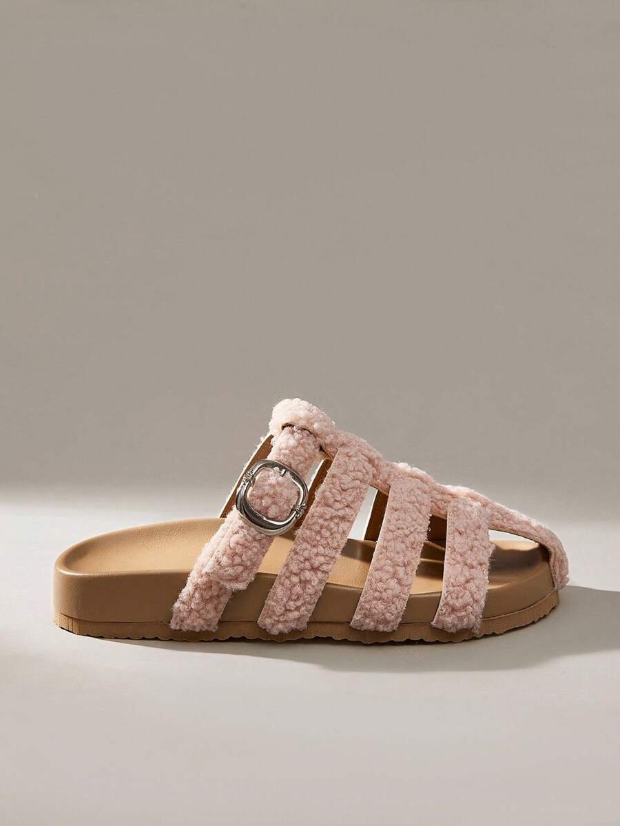 Solecia 女士时尚棕色露趾休闲系带舒适平底凉鞋，适合春夏季节 - 粉色 - 查看 1