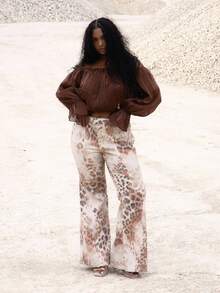 MUSERA 加大码印花修身喇叭牛仔裤，可爱假日优雅性感场合节日曲线魅力 - 彩色 - 查看 1