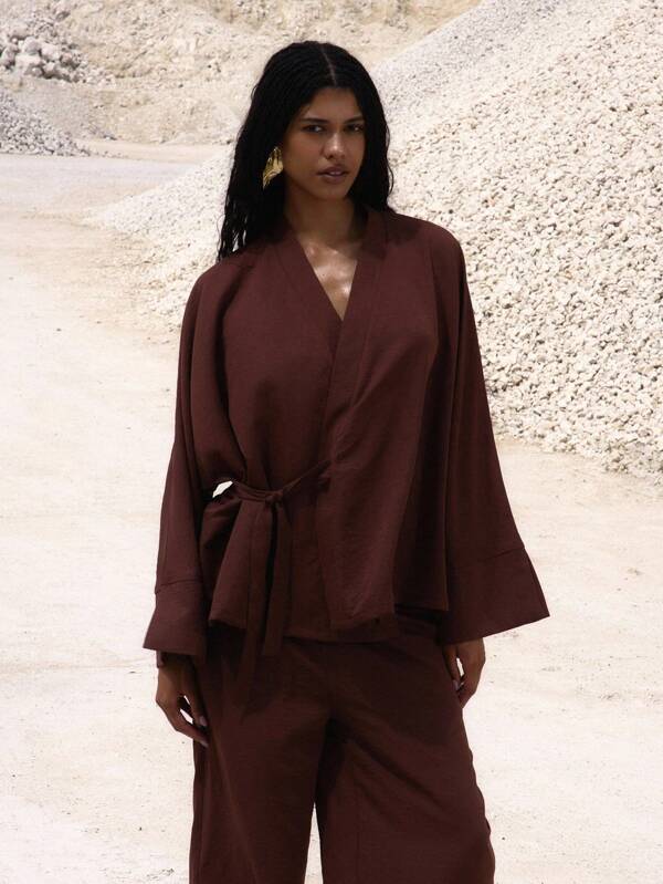 MUSERA Oversized wikkeltop met strik aan de voorkant, elegant herfstthema, avondje uit
