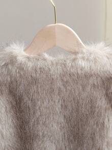 SHEIN Elladie kids Winter New Fashionable & Chic Girls Faux Fur Jacket, Tie Dye Fluffy High-End Short Thick Coat Fall - Apricot - View 6