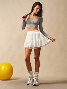 VARSIVA 女式圆领短款紧身长袖运动T恤长袖短款上衣灰色 - 灰色 - 查看 9