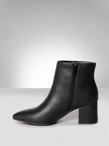 Solezae Women's Comfortable & Fashionable Faux Leather Pointy Toe Zip-Up Block Heel Ankle Booties - Black - View 4