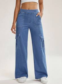 Flexra Women's Casual Multi-Pocket Denim Cargo Jeans