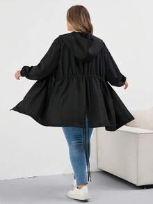 SHEIN CURVE+ Plus-Size Women's Black Mid-Length Trench Coat Winter Fall Autumn/Autumn /Winter