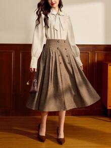 Vintamour 复古优雅女士条纹蝴蝶结衬衫休闲度假长袖上衣秋季女装冬季女装商务休闲女装办公室女装工作女装西式女装秋季女装工作服秋季女装圣诞节教师衬衫秋季上衣教堂女装长袖衬衫早午餐女装节日女装机场女装优雅女式衬衫学校 - 杏色 - 查看 4