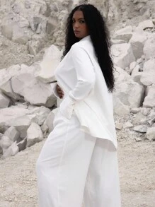 MUSERA 加大码超低胸飘逸长袖衬衫上衣，适合度假、节日、派对、春夏复活节等场合，可爱浪漫，性感迷人。 - 白色 - 查看 3