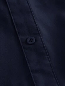 SHEIN MOD 女式修身长袖卡其色泡泡袖衬衫裙、超大码女式衬衫、女式纽扣衬衫、衬衫裙 - 藏蓝色 - 查看 3