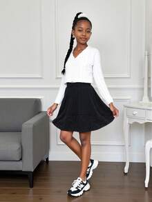 SHEIN كارديجان أبيض مثقوب خفيف الوزن مناسب للفتيات المراهقات، مناسب لمشاهد العطلات والمنزل، مناسب للأطفال للعب والارتداء في العودة للمدرسة - أبيض - مشاهدة 2