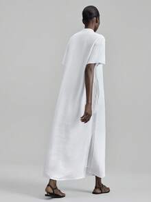 Ontre 2025 亚麻面料秋冬四季连衣裙，秋冬服装，返校装，万圣节服装，圣诞节服装，女教师制服，夜间外出连衣裙，商务休闲长款连衣长裙，飘逸流苏和蕾丝边，加大码 - 白色 - 查看 7