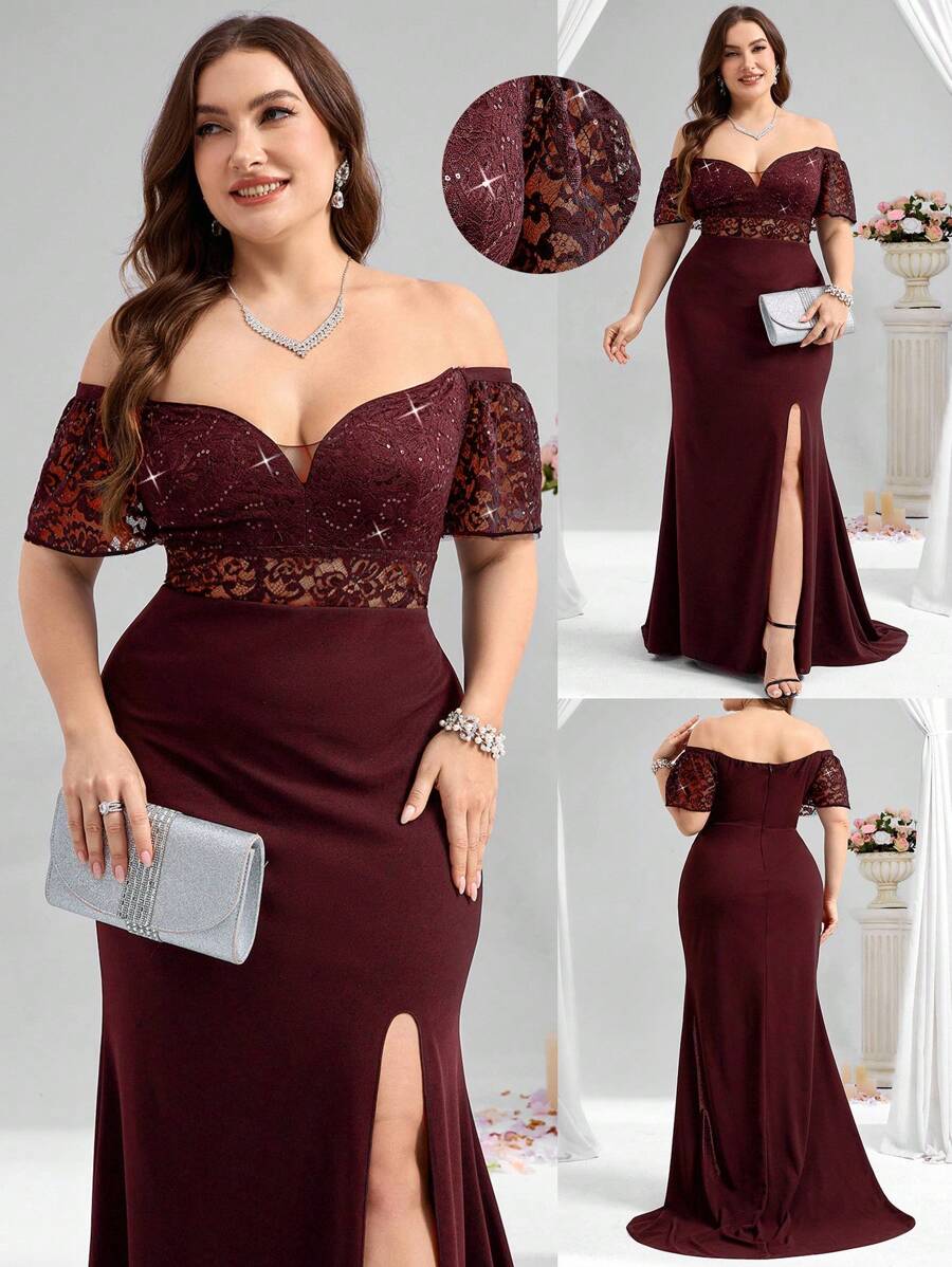 Coutiva Abendkleid in Große Größen (stark verziert) - Bordeaux - Übersicht 1