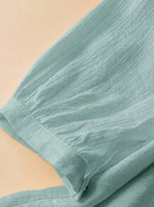 SHEIN Clasi 女式纽扣前褶肩中袖衬衫