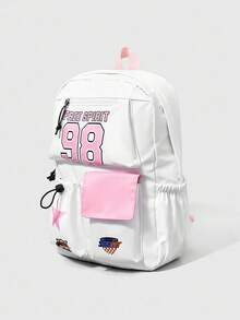 ROMWE Avant Pink Number 98 Print Large Capacity Backpack, Suitable For Back To School Season - Multicolor - View 2