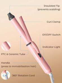 Teckwe 25mm Pink Curling Iron,2-Level Temp Rapid Heating Suitable For Home & Travel - EU Plug - Pink - View 9