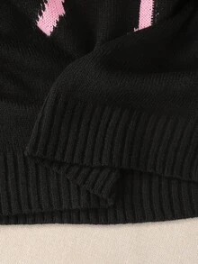 SHEIN Tween Girl Loose Casual Minimalist Comfortable Round Neck Pullover Sweater With Bow Design Fall Winter - Black - View 6