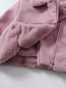 Elladie kids Young Girls' Solid Color Faux Fur Collar Long Sleeve Zip-Up Short Winter Jacket Toddler Girl Jacket Girls Pink Jacket Fall