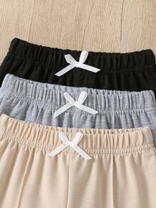 3pcs Baby Girl Knitted Comfortable Flare Pants, 0-3 Years Old, Elastic Waist, Bow Decor, Versatile For Outdoor Activities & Family Gatherings, Suitable For Spring & Autumn Fall Winter - Multicolor - View 4