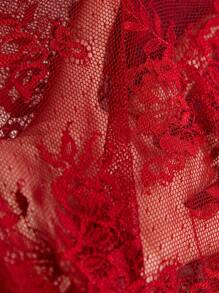SilkySpell 蕾丝边长袍和蕾丝拼布性感吊带睡袍套装 - 酒紅色 - 查看 9