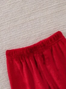 SHEIN Cute Round Neck Plush Baby Boy Outfit Fall Winter - Rose Red - View 6