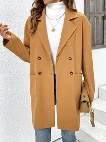 EMERY ROSE 全新女式纯色翻领薄款长袖优雅口袋夹克 - 卡其色 - 查看 6