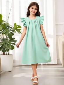 Váy ngày lễ màu trơn tay bồng bềnh dành cho bé gái tuổi teen - Màu xanh Bạc hà - Xem 7