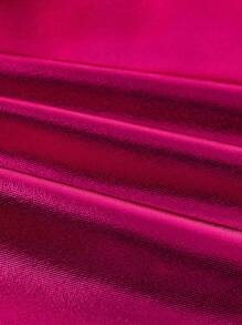 SHEIN ICON Hollow Out Mesh Contrast Halter Neck Dress With Ribbon Tie Y2K Bodycon Club Women Outfits Black Mini Dress One Piece - Hot Pink - View 4