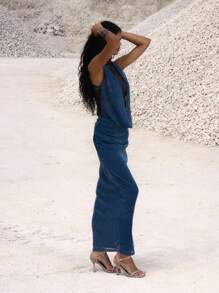 MUSERA 极致深V领蕾丝内衬亮片针织长裙，适合夜晚外出、生日等场合，优雅迷人，也是夏季假期毕业典礼的理想之选。 - 彩色 - 查看 3