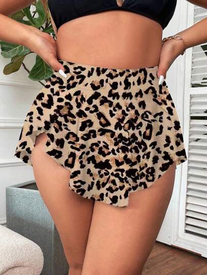 Swim Lushoire Plus Size Women's Leopard Print Sexy Asymmetric Ruffle Bikini Bottom For Summer Beach Vacation