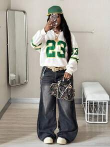 Coolane Women's Fall/Winter Cool Girl Streetwear Going Out Sport Number Pattern Graphics Comfortable Beige Long Sleeve Jersey Sweatshirt