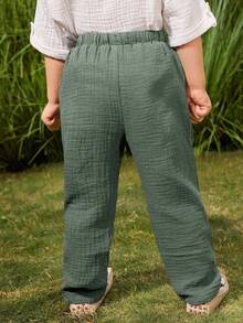 SHEIN 男童休闲百搭字母刺绣裤 - 綠色 - 查看 6