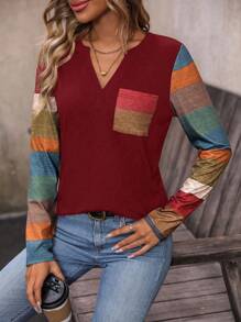 EMERY ROSE Áo thun cổ khoét lỗ túi vá màu khối họa tiết áo thun nữ - Nhiều màu - Xem 3